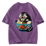 Tokyosol American Shorthair Cat Eating Ramen Washed T Shirt