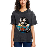 Tokyosol American Shorthair Cat Eating Ramen Washed T Shirt