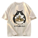 Tokyosol Fat Cat Eating Delicious Ramen Washed T Shirt