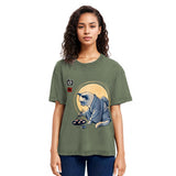 Tokyosol Cute Japanese Sushi Cat Washed T Shirt