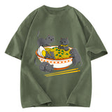 Tokyosol Kawaii Anime Cat Japanese Ramen Washed T Shirt