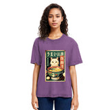 Tokyosol White Cat Eating Ramen Washed T Shirt