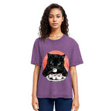 Tokyosol Cat Eating Delicious Sushi Washed T Shirt