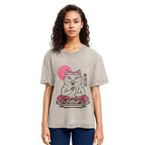 Tokyosol Cute Sushi Cat Eating Washed T Shirt