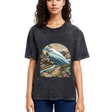 Tokyosol Retro Japan Culture Bird Washed T Shirt