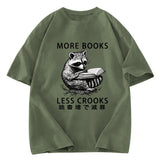 Tokyosol Raccoon Reading Books Less Crooks Washed T Shirt