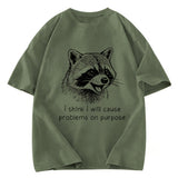 Tokyosol Stupid Raccoon Funny Washed T Shirt