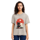 Tokyosol Black And White Cat Vintage Washed T Shirt