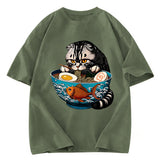 Tokyosol American Shorthair Cat Eating Ramen Washed T Shirt