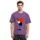 Tokyosol Retro Japanese Red Crowned Crane Washed T Shirt