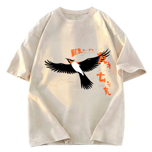 Tokyosol Japanese Inspired Bird Washed T Shirt