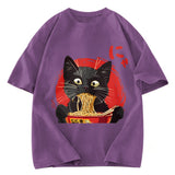 Tokyosol Japanese Ramen Black Cat Washed T Shirt