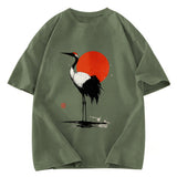 Tokyosol Retro Japanese Red Crowned Crane Washed T Shirt
