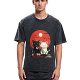 Tokyosol Black And White Cat Vintage Washed T Shirt