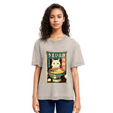 Tokyosol White Cat Eating Ramen Washed T Shirt