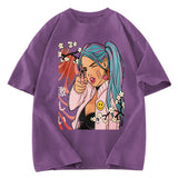 Tokyosol Cherry Blossoms in Error 404 Anime Girl Washed T-Shirt