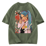 Tokyosol Cherry Blossoms in Error 404 Anime Girl Washed T-Shirt