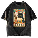 Tokyosol Japanese Black Cat Beer Washed T-Shirt