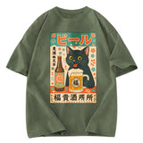 Tokyosol Japanese Black Cat Beer Washed T-Shirt