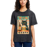 Tokyosol Japanese Black Cat Beer Washed T-Shirt