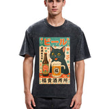 Tokyosol Japanese Black Cat Beer Washed T-Shirt
