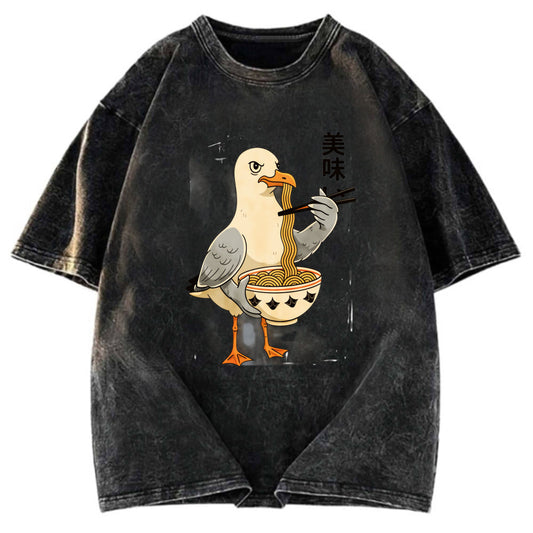 Tokyosol Pigeons Eating Ramen Washed T-Shirt