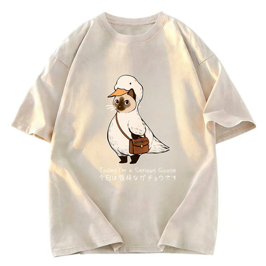 Tokyosol Funny Cat to be Serious Goose meme Washed T-Shirt