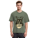 Tokyosol Simple Black Cat Eating Ramen Washed T Shirt