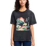 Tokyosol Hokusai Flowers Peonies Bird Washed T Shirt