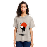 Tokyosol Retro Japanese Red Crowned Crane Washed T Shirt