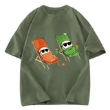 Tokyosol Funny Sushi Sunbathing Washed T Shirt