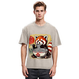 Tokyosol Cute Raccoon Eating Ramen Washed T Shirt