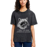 Tokyosol Stupid Raccoon Funny Washed T Shirt