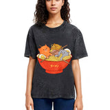 Tokyosol Cute Cat Ramen Washed T Shirt