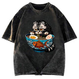 Tokyosol American Shorthair Cat Eating Ramen Washed T Shirt