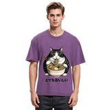 Tokyosol Fat Cat Eating Delicious Ramen Washed T Shirt