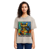 Tokyosol Abstract Cat Eating Ramen Washed T Shirt