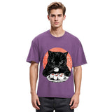 Tokyosol Cat Eating Delicious Sushi Washed T Shirt