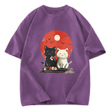 Tokyosol Black And White Cat Vintage Washed T Shirt
