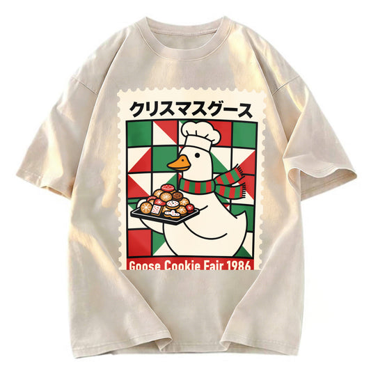 Tokyosol Funny Goose Christmas Washed T Shirt