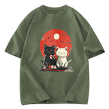 Tokyosol Black And White Cat Vintage Washed T Shirt