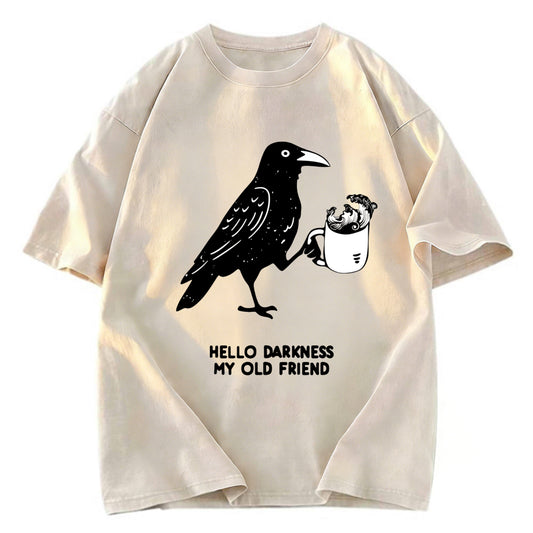 Tokyosol Crow Drinking Black Coffee Funny Washed T Shirt