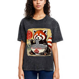 Tokyosol Cute Raccoon Eating Ramen Washed T Shirt