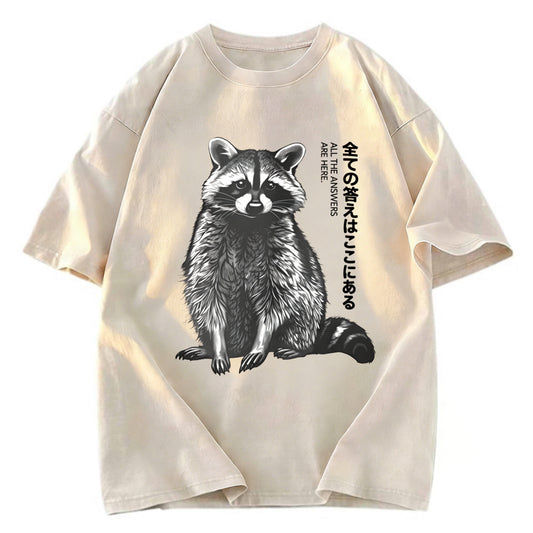 Tokyosol Funny Kawaii Raccoon Washed T Shirt