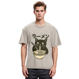 Tokyosol Simple Black Cat Eating Ramen Washed T Shirt