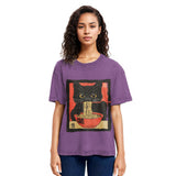 Tokyosol Kawaii Japanese Ramen Cat Vintage Washed T Shirt