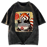 Tokyosol Cute Raccoon Eating Ramen Washed T Shirt