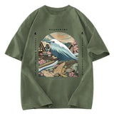Tokyosol Retro Japan Culture Bird Washed T Shirt