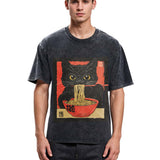 Tokyosol Kawaii Japanese Ramen Cat Vintage Washed T Shirt