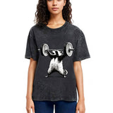 Tokyosol Raccoon Weightlifting Funny Washed T Shirt